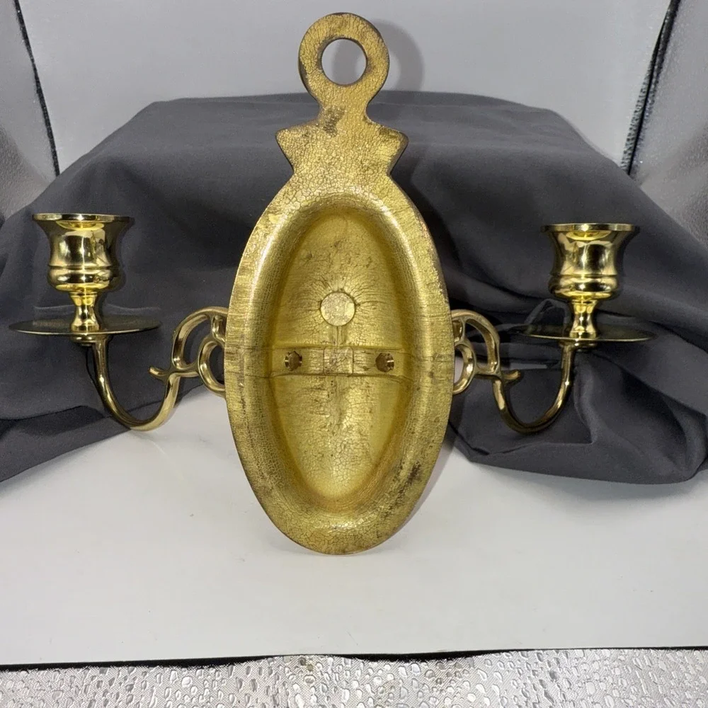 Vintage Bronze Brass Two Arm Candle Wall Sconces Double Candle Holder.